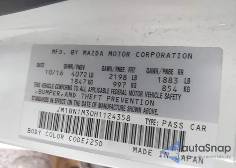 2017 Mazda Mazda3 Grand Touring z USA, uszkodzony, nr VIN JM1BN1M30H1124358